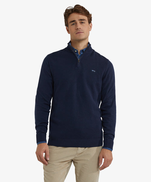 Trui Half-Zip Katoen Merinowol | Navy
