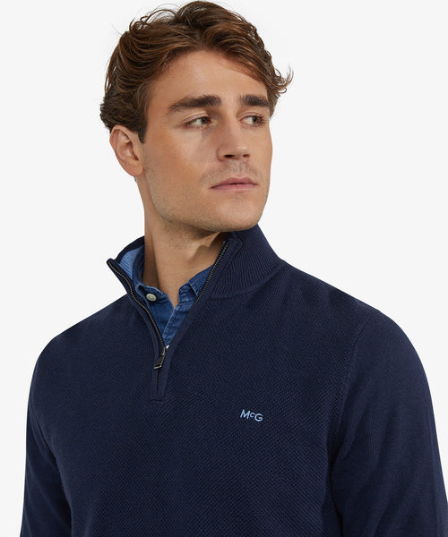 Trui Half-Zip Katoen Merinowol | Navy