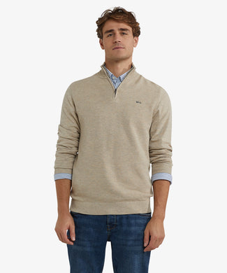 Trui Half-Zip Katoen Merinowol | Sand