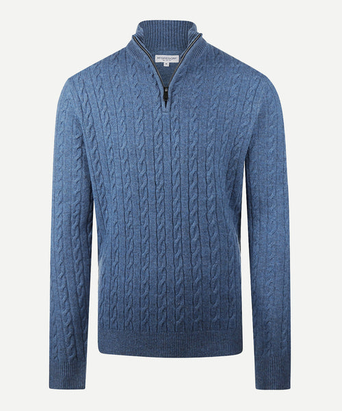 Trui Half-Zip Lamswol Kabelpatroon | Worker Blue