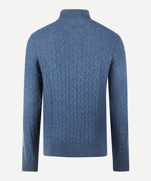 Trui Half-Zip Lamswol Kabelpatroon | Worker Blue