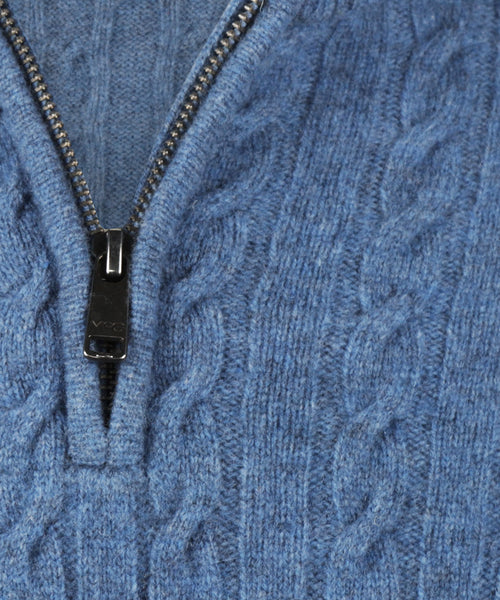 Trui Half-Zip Lamswol Kabelpatroon | Worker Blue