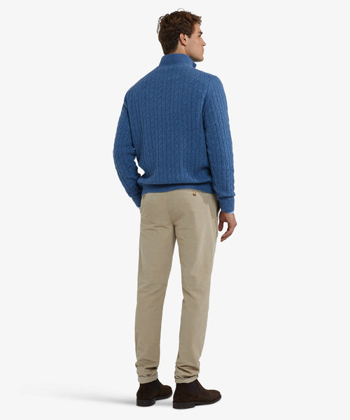 Trui Half-Zip Lamswol Kabelpatroon | Worker Blue