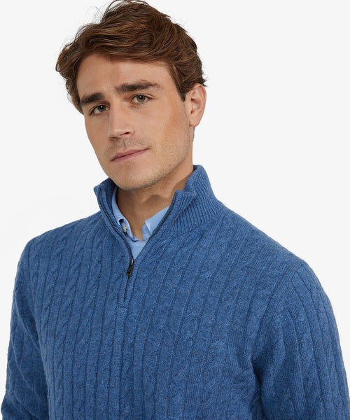 Trui Half-Zip Lamswol Kabelpatroon | Worker Blue