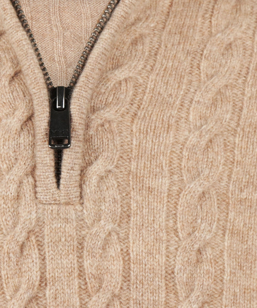 Trui Half-Zip Lamswol Kabelpatroon | Sand