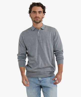 Polo sweater Luxury Merino Wool Long Sleeve | Medium Gray Melange