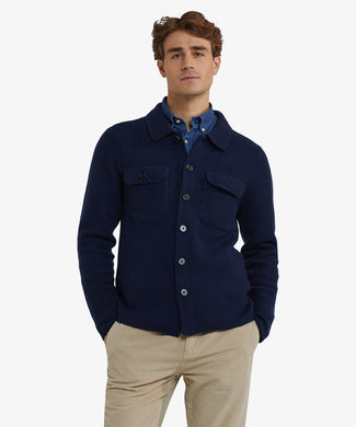 Button-down cardigan wool mix | navy
