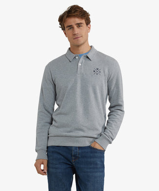 Polo Sweatshirt Lange Mouw | Medium Grey Melange