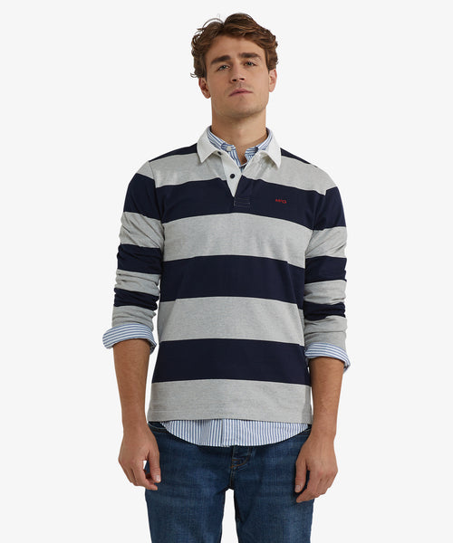 Heritage Gestreept Rugbyshirt | Medium Grey Melange