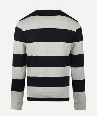 Heritage Striped Rugby Shirt | Medium Grey Melange