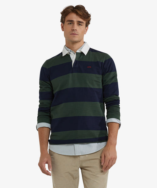 Heritage Gestreept Rugbyshirt | Dark Olive