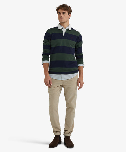 Heritage Gestreept Rugbyshirt | Dark Olive
