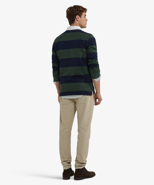 Heritage Gestreept Rugbyshirt | Dark Olive