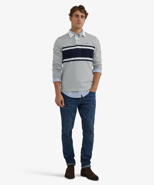 Colourblock Rugbyshirt | Medium Grey Melange