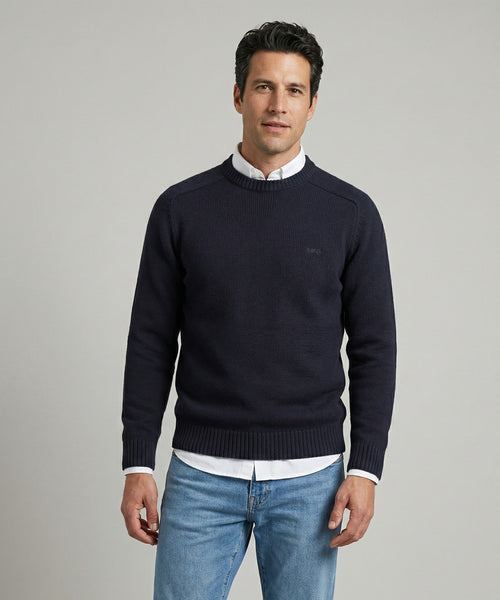 Cotton Crew Neck Sweater | Navy