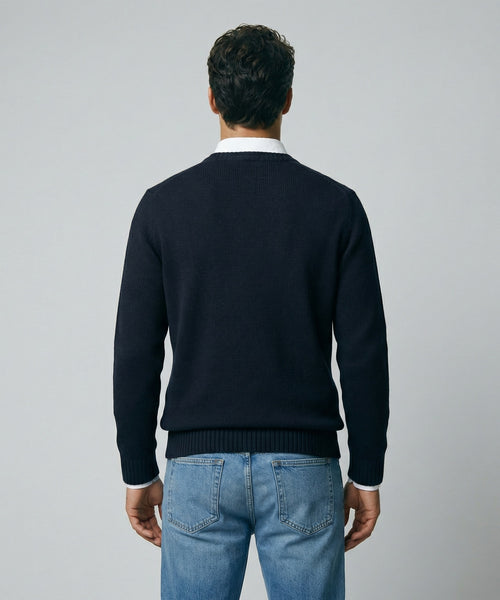 Cotton Crew Neck Sweater | Navy