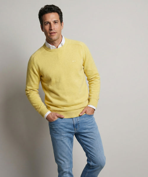 Trui Katoen Ronde Hals | Light Yellow