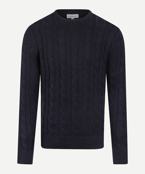 Cable Knit Sweater Cotton Crew Neck | Navy