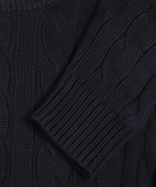 Cable Knit Sweater Cotton Crew Neck | Navy