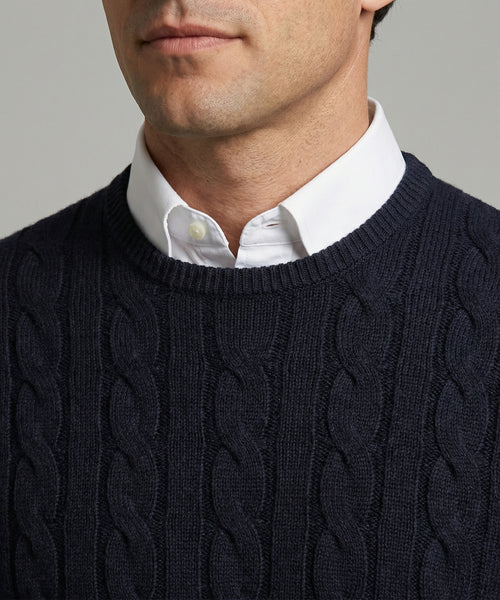 Cable Knit Sweater Cotton Crew Neck | Navy