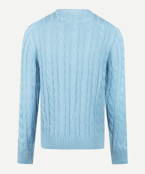 Cable Knit Sweater Cotton Crew Neck | Capri Blue