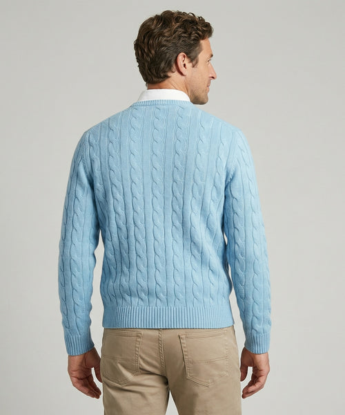 Cable Knit Sweater Cotton Crew Neck | Capri Blue