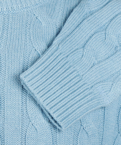 Cable Knit Sweater Cotton Crew Neck | Capri Blue
