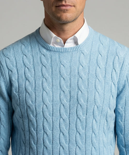 Cable Knit Sweater Cotton Crew Neck | Capri Blue