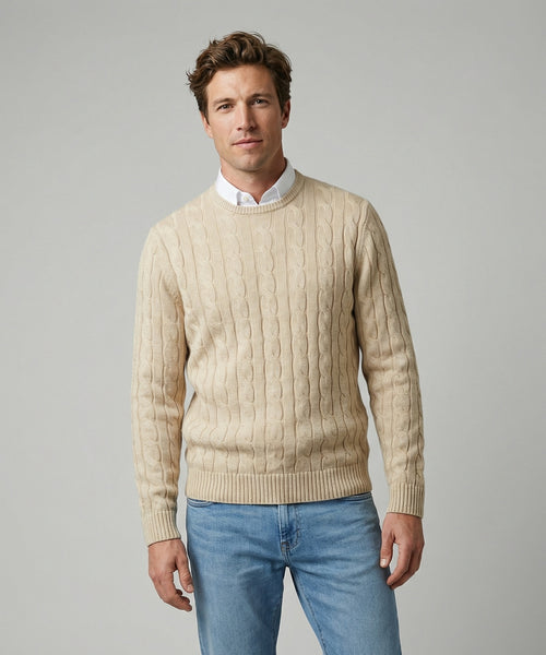 Cable Knit Sweater Cotton Crew Neck | Sand