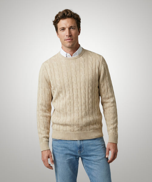 Cable Knit Sweater Cotton Crew Neck | Sand