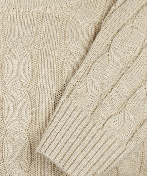 Cable Knit Sweater Cotton Crew Neck | Sand