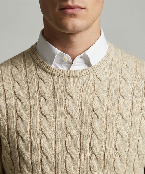 Cable Knit Sweater Cotton Crew Neck | Sand