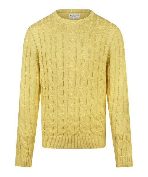 Trui Kabelpatroon Katoen Ronde Hals | Light Yellow