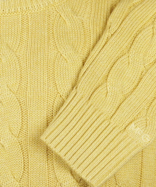 Trui Kabelpatroon Katoen Ronde Hals | Light Yellow