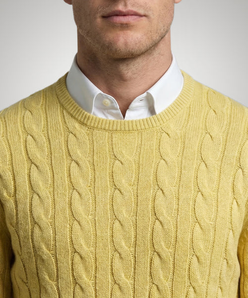 Trui Kabelpatroon Katoen Ronde Hals | Light Yellow