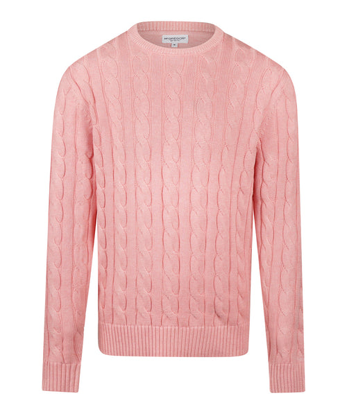 Trui Kabelpatroon Katoen Ronde Hals | Light Pink
