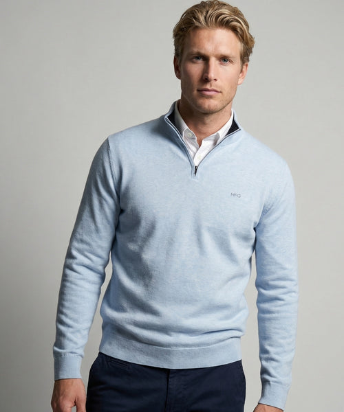 Half-Zip Sweater Cotton Cashmere | Light Blue