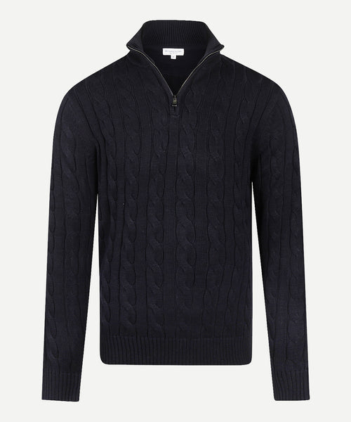 Cable Zip Mock Sweater | Navy