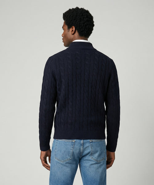 Trui Half-Zip Kabelpatroon Katoen | Navy