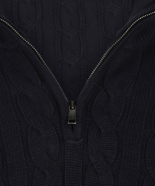 Cable Zip Mock Sweater | Navy