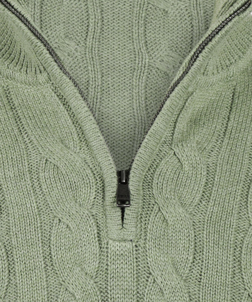 Cable Zip Mock Sweater | Light Olive