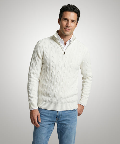 Half-Zip Cable Knit Sweater Cotton | Off White