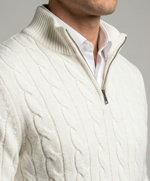 Trui Half-Zip Kabelpatroon Katoen | Off White