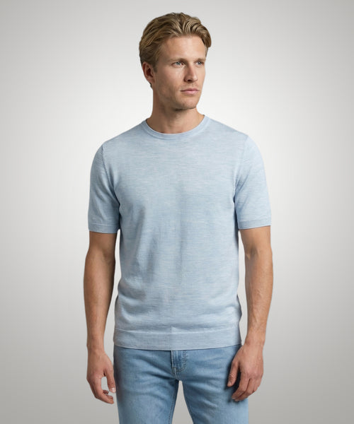T-shirt Extra Fine Merino Ronde Hals | Light Blue