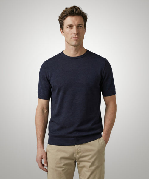 T-shirt Extra Fine Merino Ronde Hals | Navy
