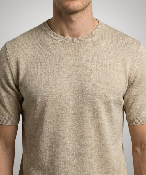 T-shirt Extra Fine Merino Ronde Hals | Sand