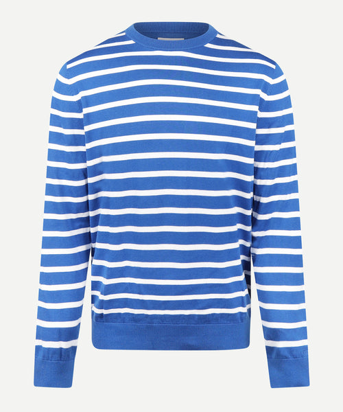 Striped Cotton Crew Neck Sweater | Cobalt