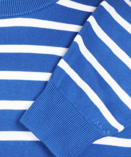 Striped Cotton Crew Neck Sweater | Cobalt
