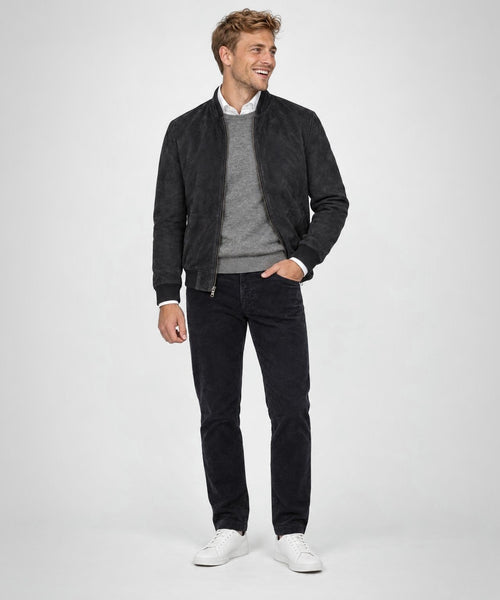 Suede Bomber Jacket | Navy