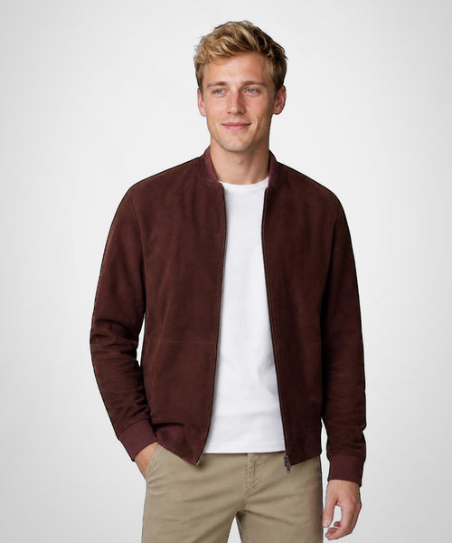 Suede Bomber Jacket | Burgundy